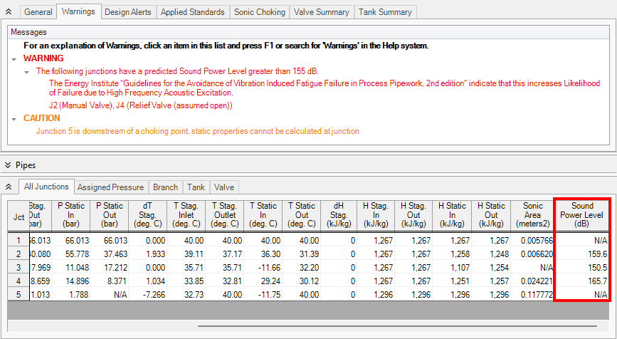 Sound Power Level output and vibration fatigue warning